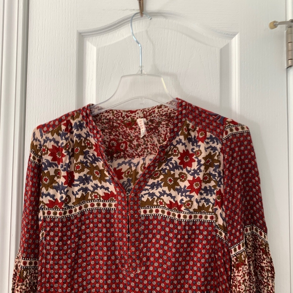 Raga Red Mixed Floral Print Boho High Low Tunic Top Size Medium R1312 - Picture 2 of 11